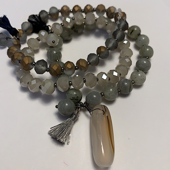 Faceted Stone and Crystal Stretch Bracelet Set of 3 NEW - Picture 4 of 4